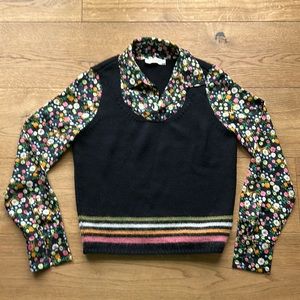 Tory Burch sweater vest with attached silky shirt, never worn, size small